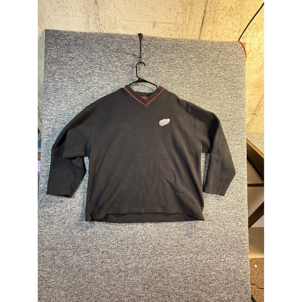Pro Edge Detroit Red Wings NHL Fleece Pullover Black Red V-Neck Mens 2XL
